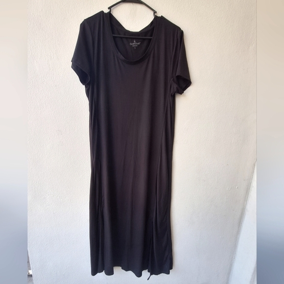Cuddl Duds Black Double front opening Short Sleeve Womens Midi Dress Size L - Picture 2 of 5
